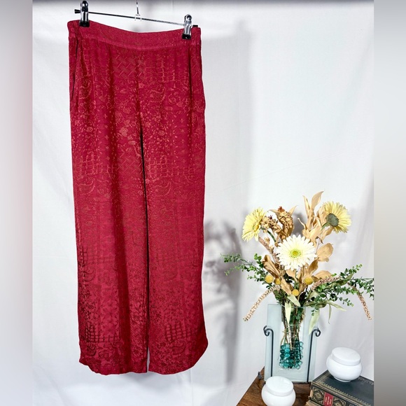 CP Shades Sausalito Textured Jacquard Rayon Pants Red Wide Leg Womens Small💚 - Picture 12 of 12